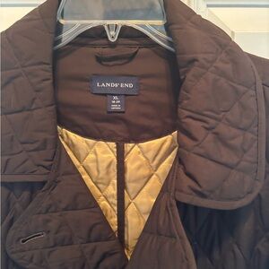 Lands' End Chocolate Quilted Jacket pea coat style